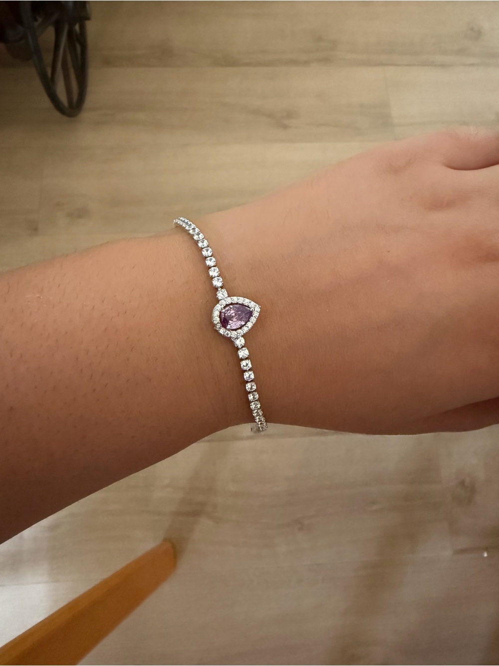 Sterling Silver Tennis Bracelet with Purple Teardrop Stone
